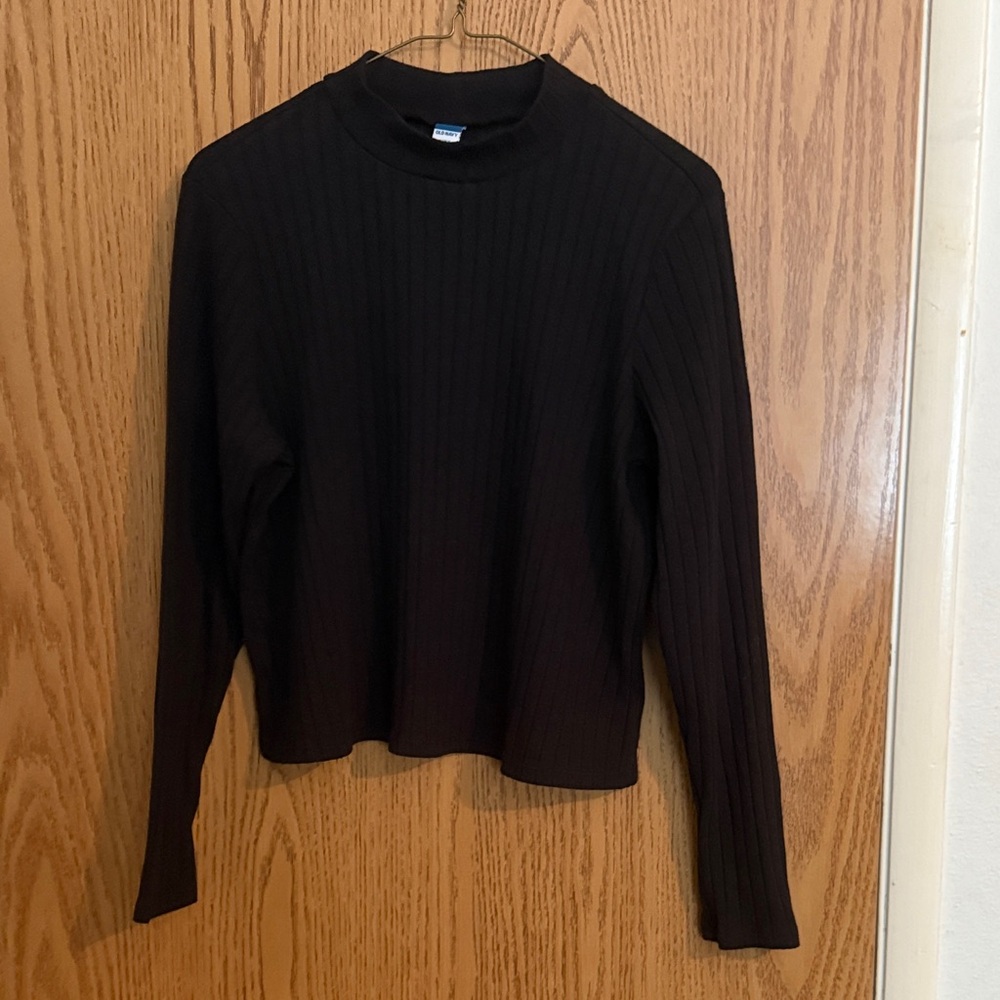 OId Navy Long Sleeve Loose Wide Ribbed Rib Knit Shirt Size L Black Mock Neck